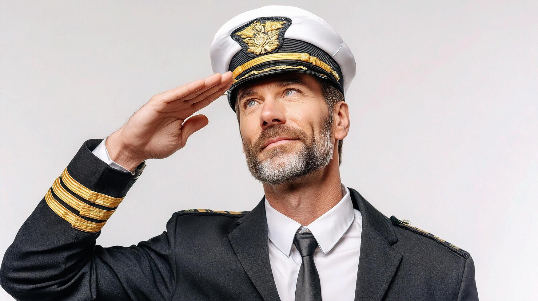 A man in a sailor uniform saluting photo