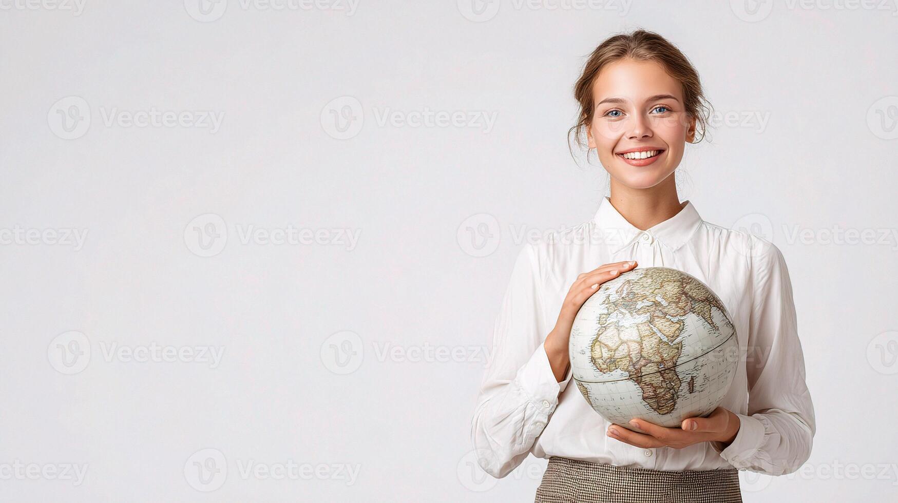 A woman holding a globe in her hands photo