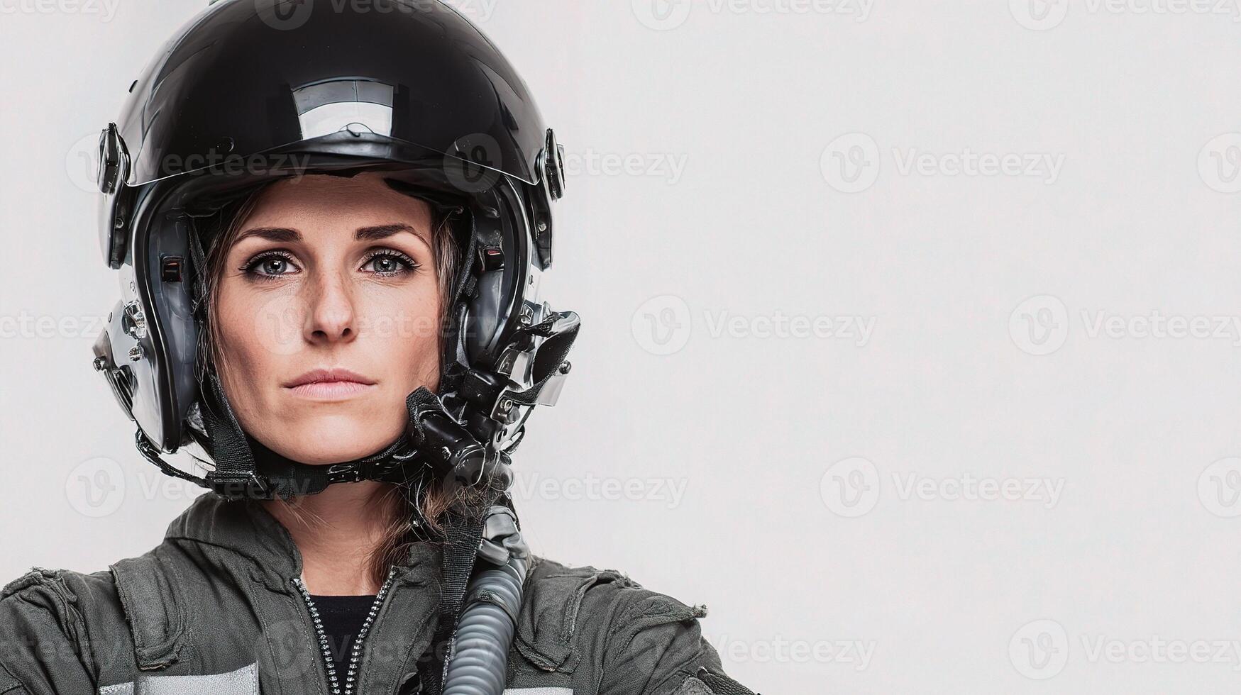 A woman in a pilot's uniform and helmet photo