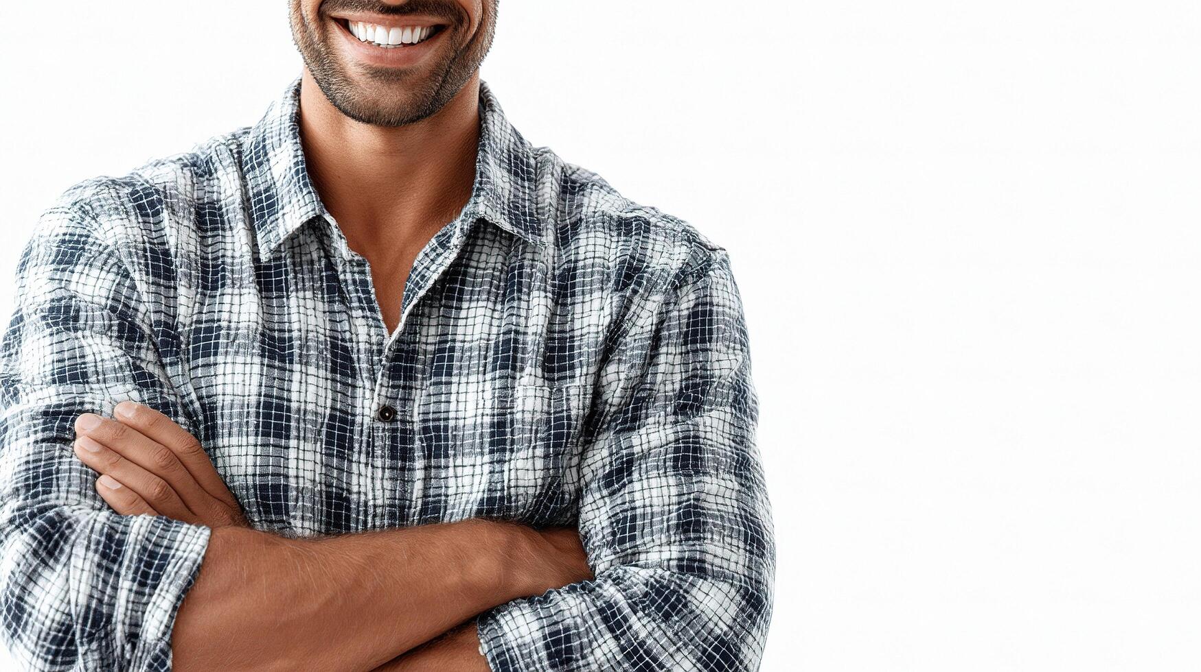 A man in a plaid shirt smiling photo