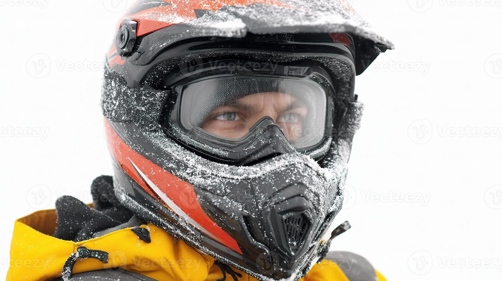 A man wearing a helmet and a jacket in the snow photo