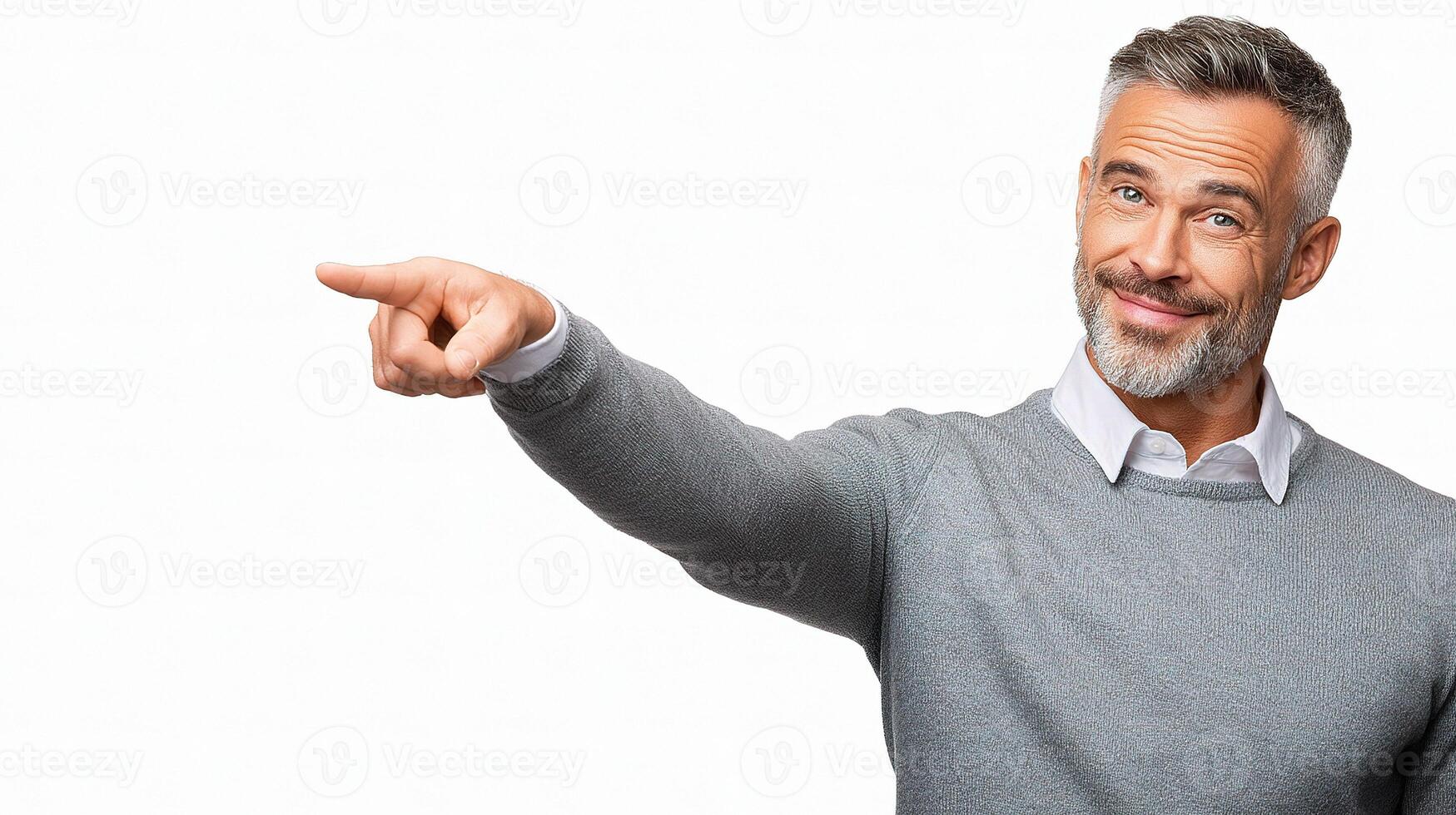 A man pointing at something photo