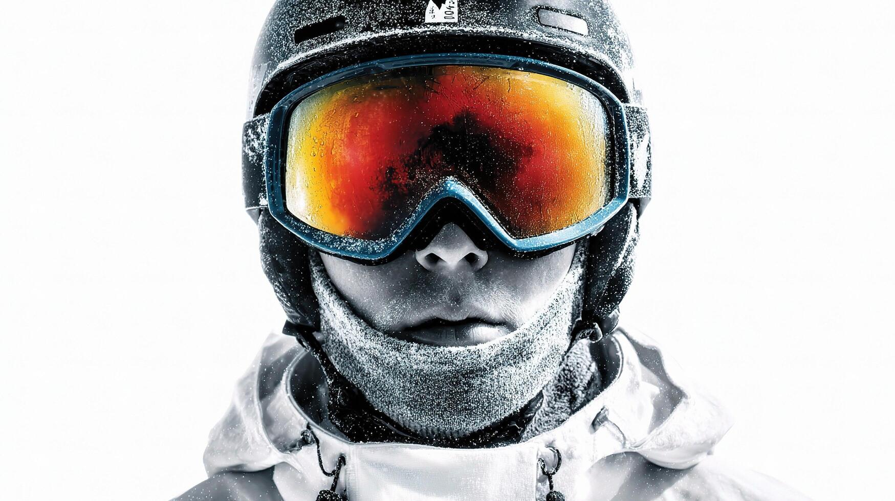 A man wearing a snowboard helmet and goggles photo