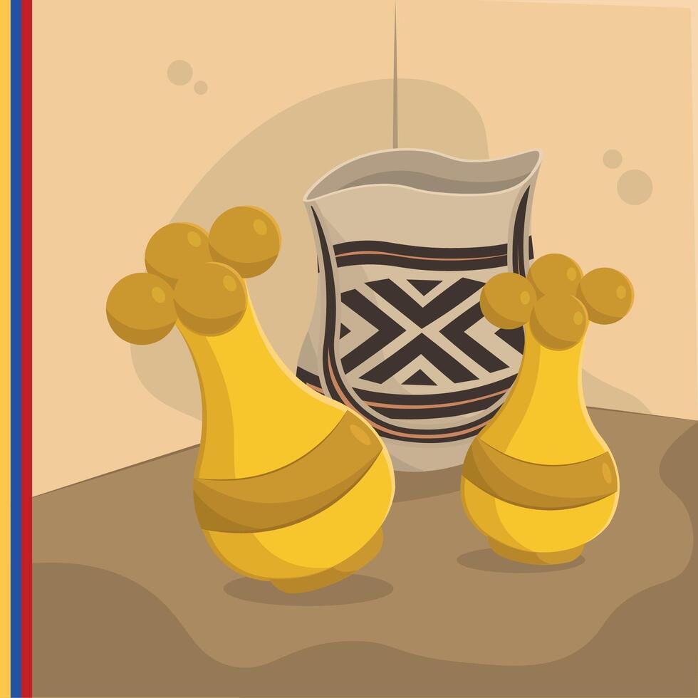 Colombian gold figures display. vector