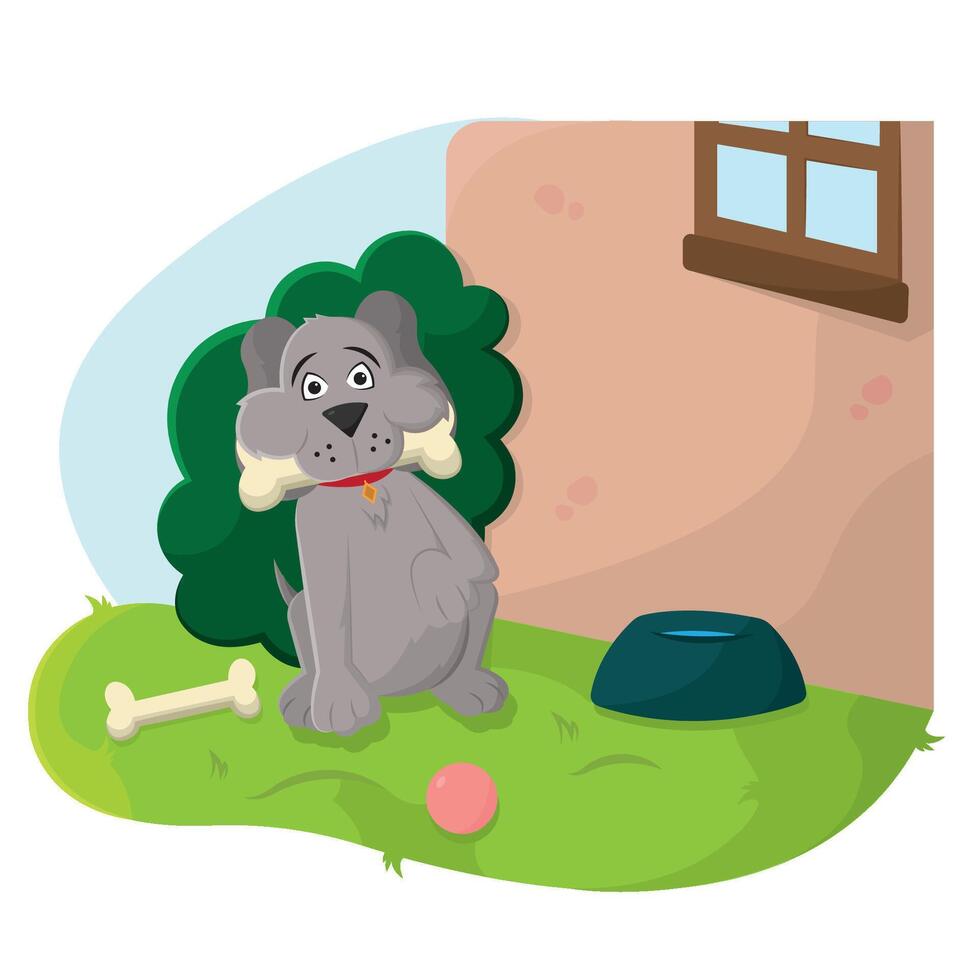 Gray dog near bone. vector
