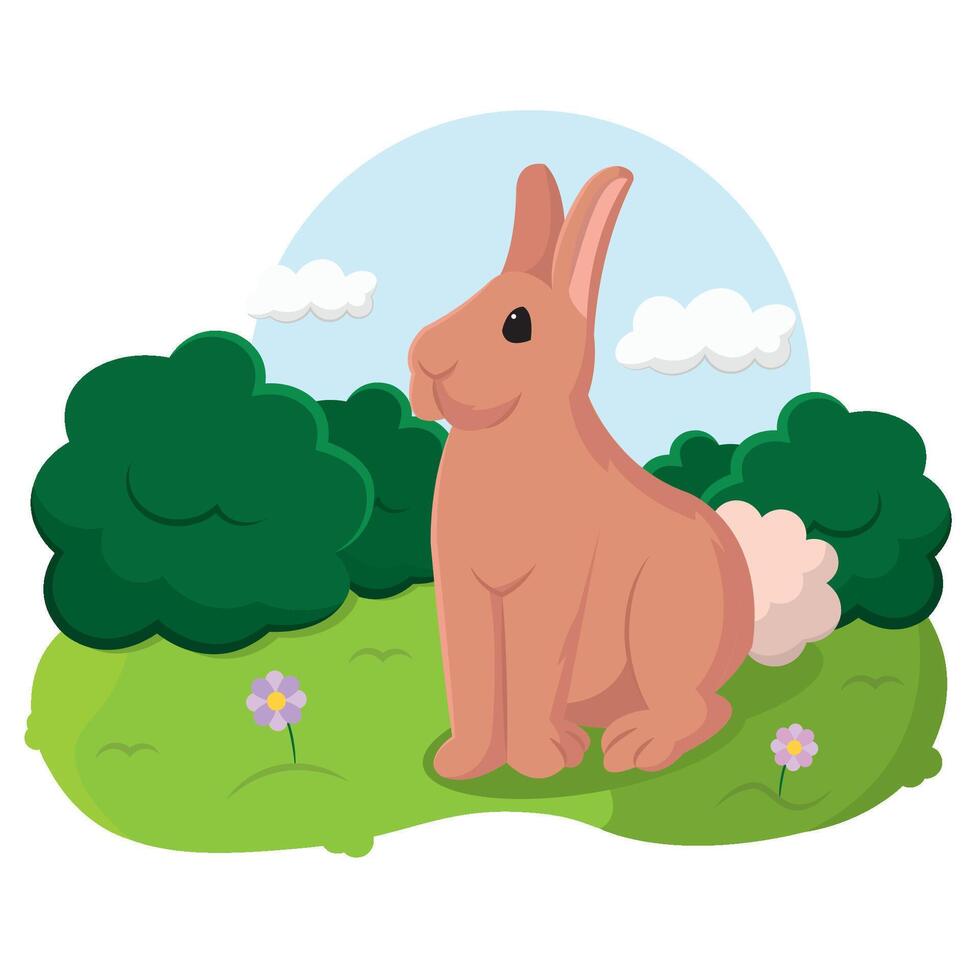 Brown rabbit on grass. vector