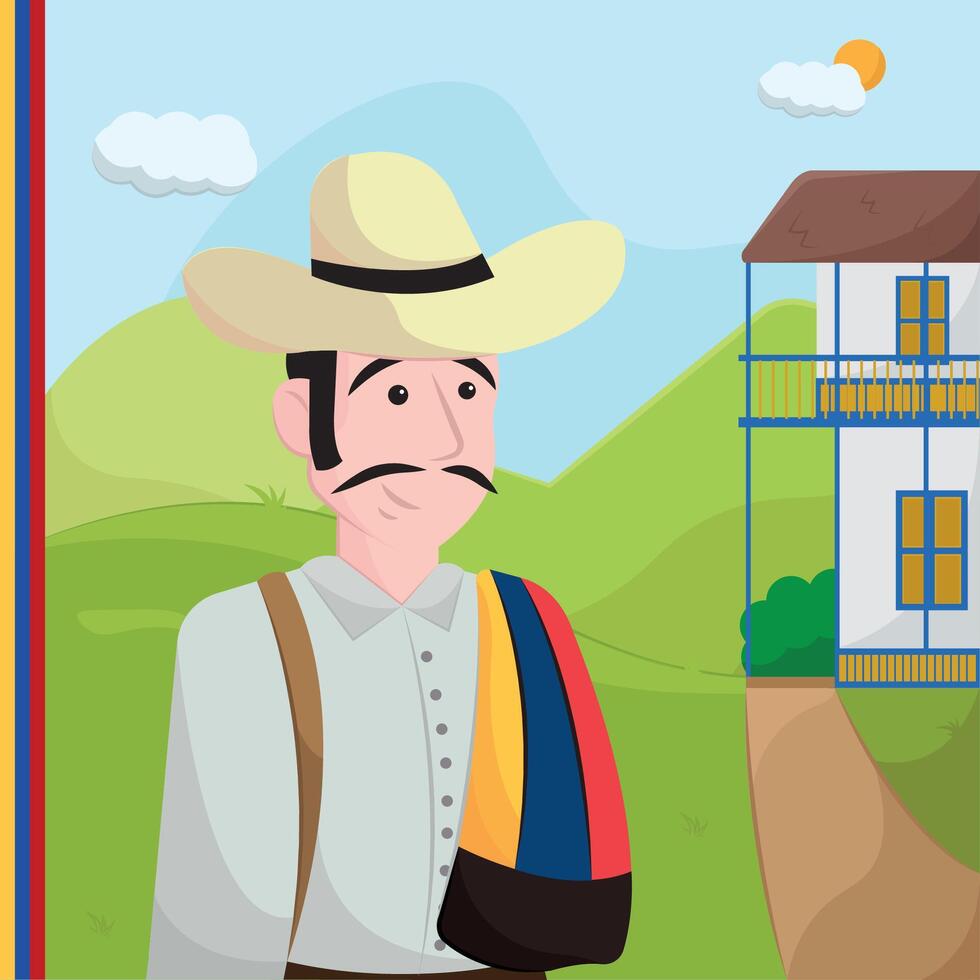 Colombian peasant in field. vector