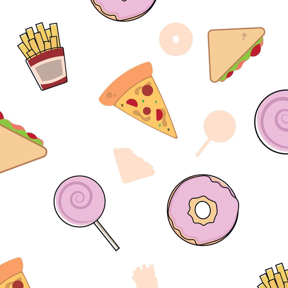 Pizza donuts and fries. vector