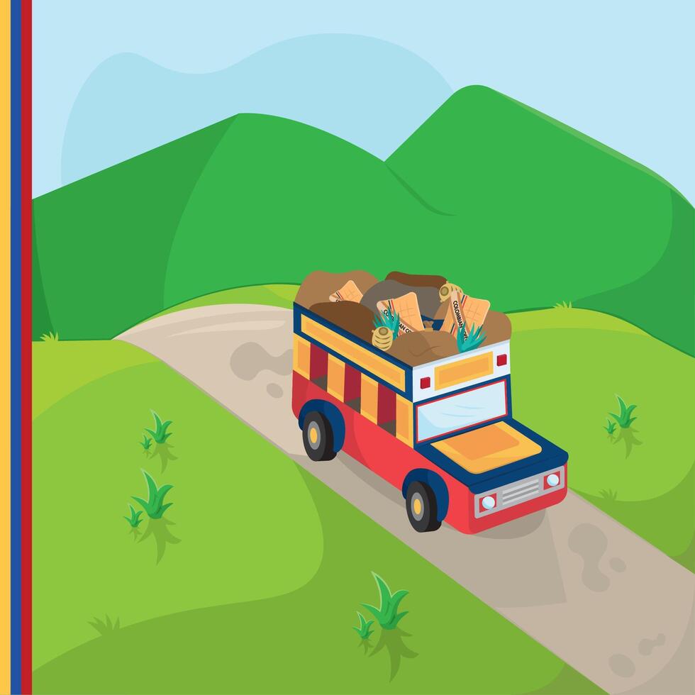 Colorful chiva on road. vector