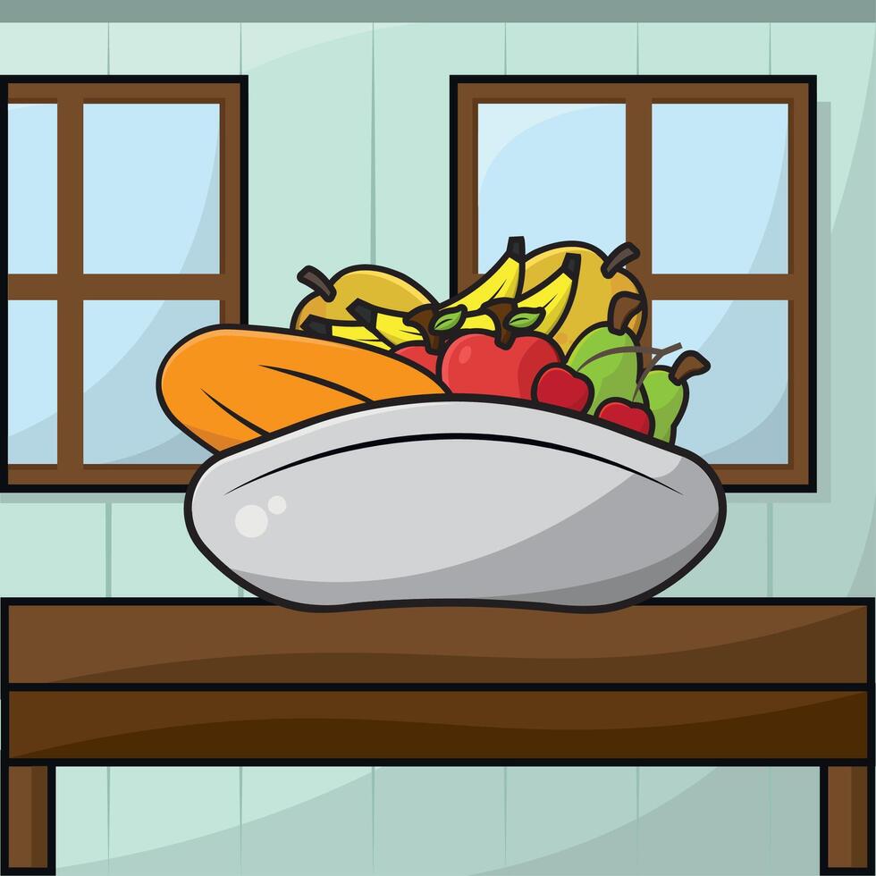 Fruit Bowl On Table. vector