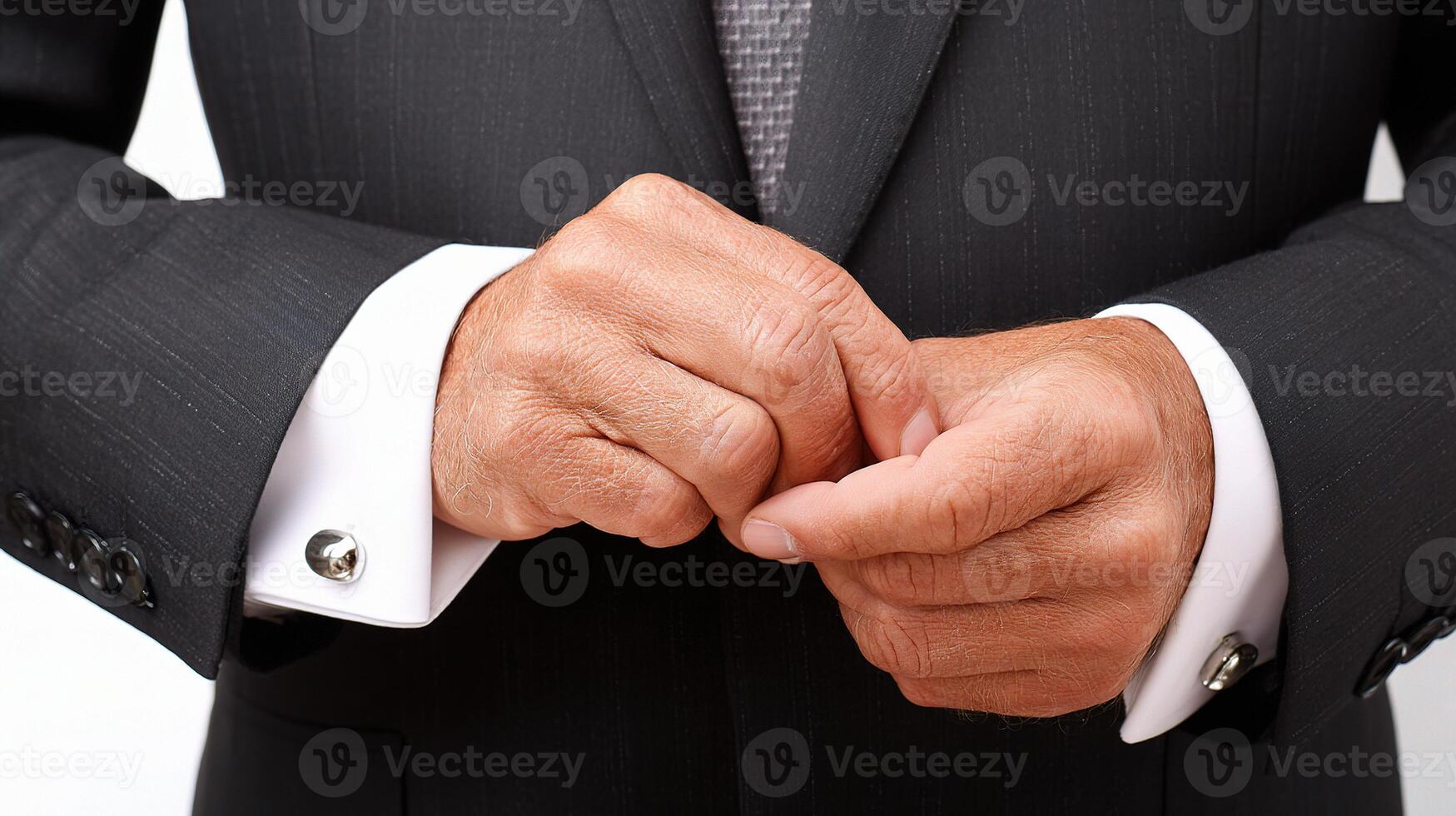 A man in a suit is adjusting his cuff links photo