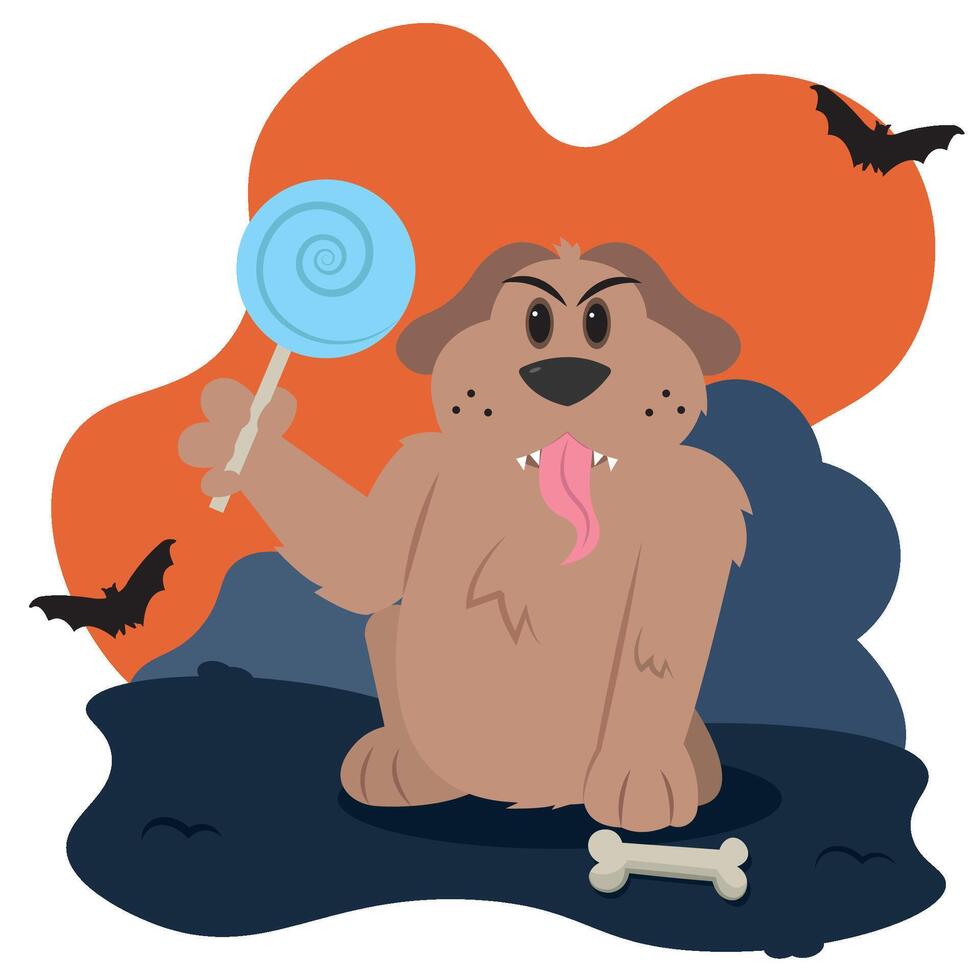 Dog holding blue lollipop. vector