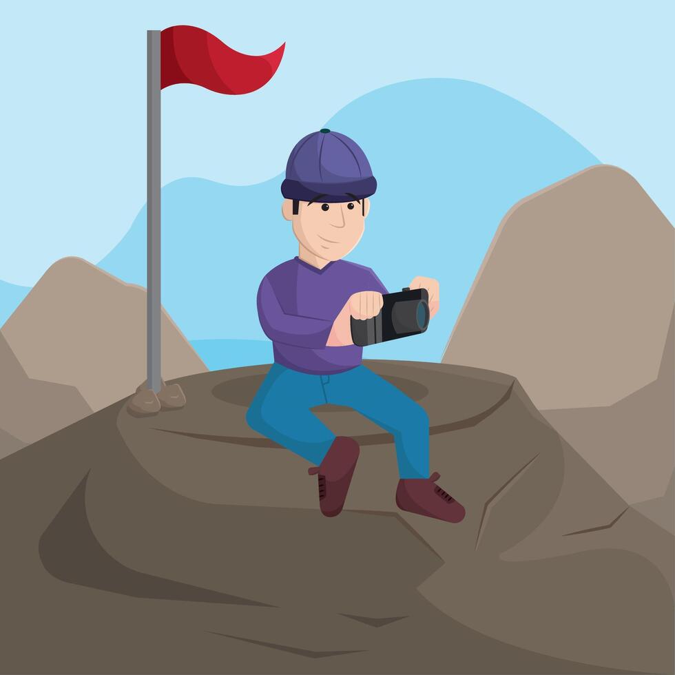 Photographer on mountain top. vector
