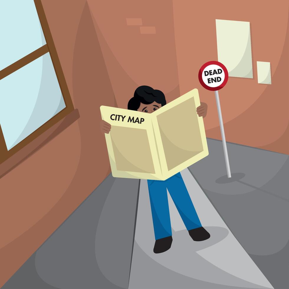 Man with city map lost. vector