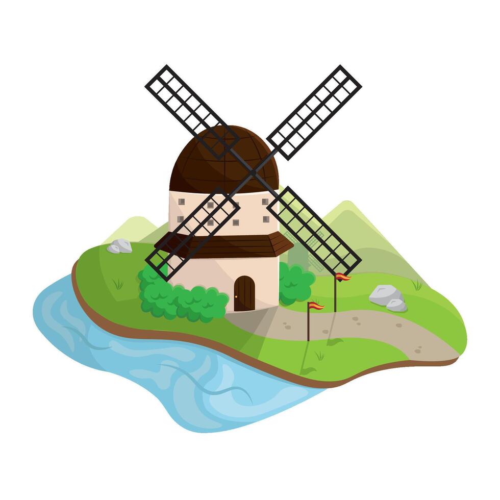 Spanish windmill landscape. vector