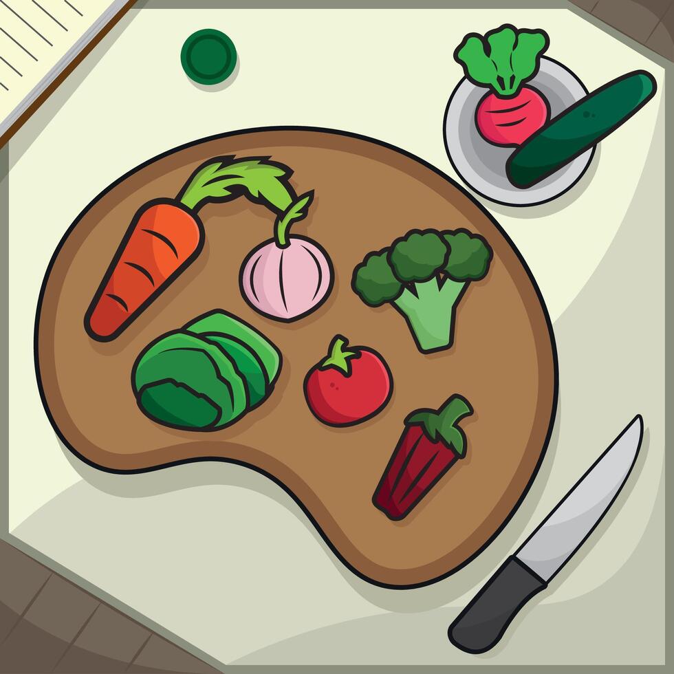Chopping Fresh Vegetables. vector