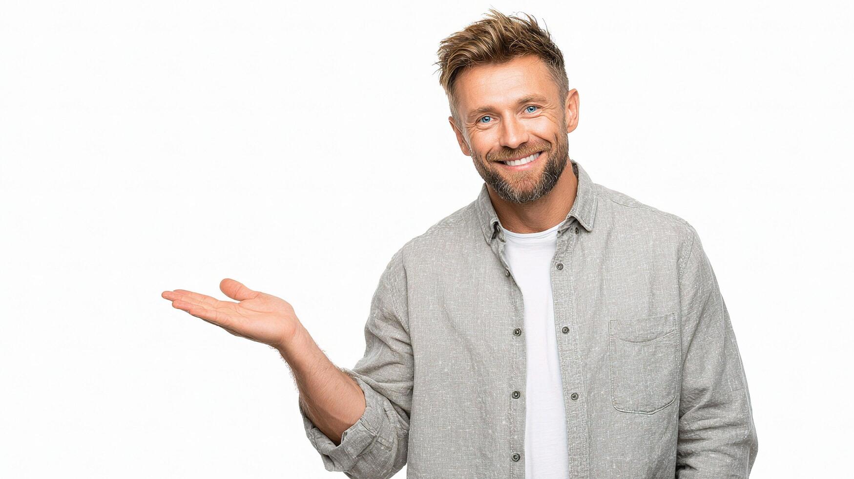 A man is holding something up in front of him photo