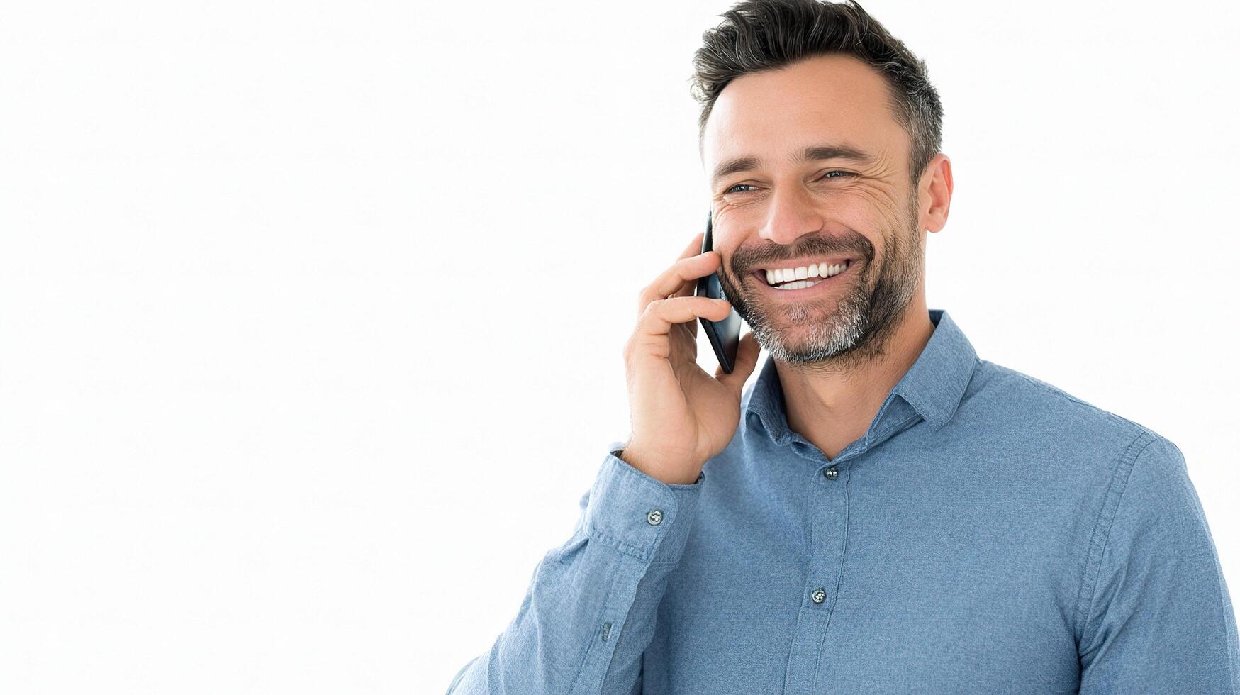 A man is smiling while talking on a cell phone photo