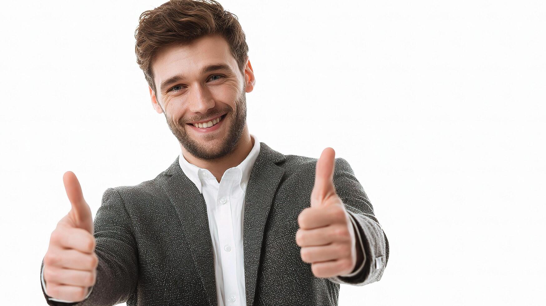 A man in a suit giving the thumbs up sign photo