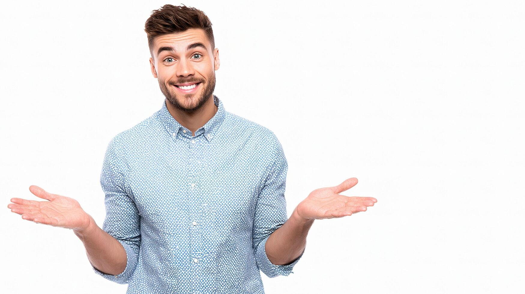 A man is holding his hands out in front of him photo