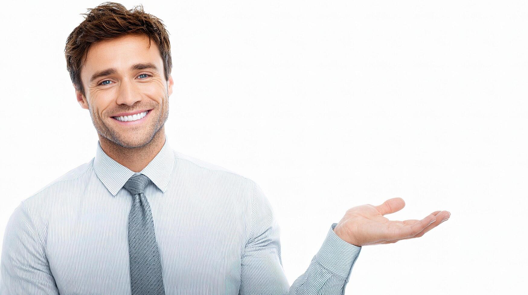 A man in a shirt and tie is holding something photo