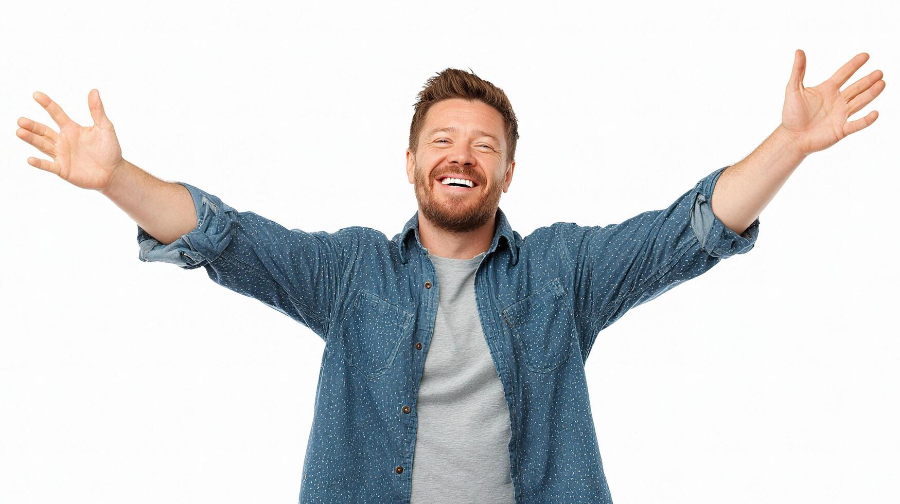 A man with his arms outstretched and smiling photo