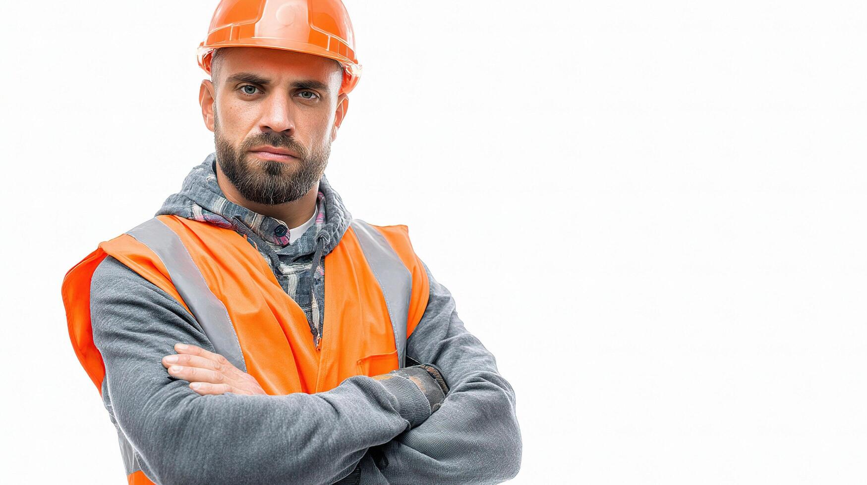 A man in an orange vest and hard hat photo
