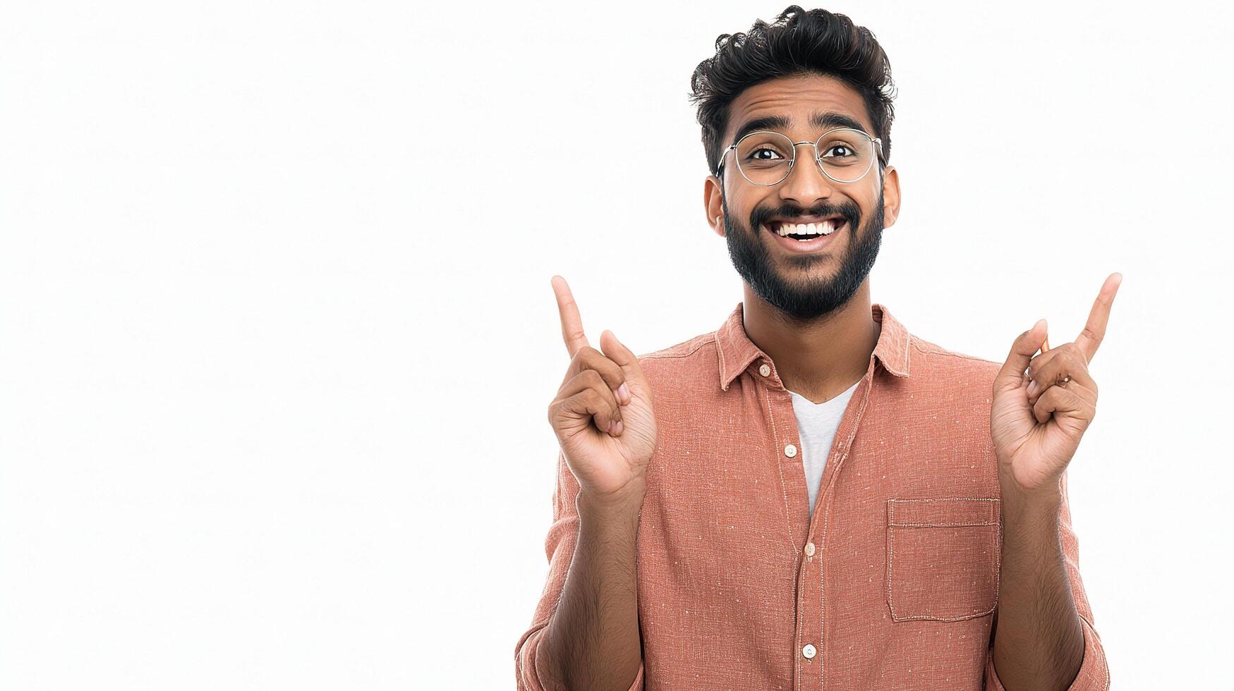 A man with a beard and glasses is making a gesture photo