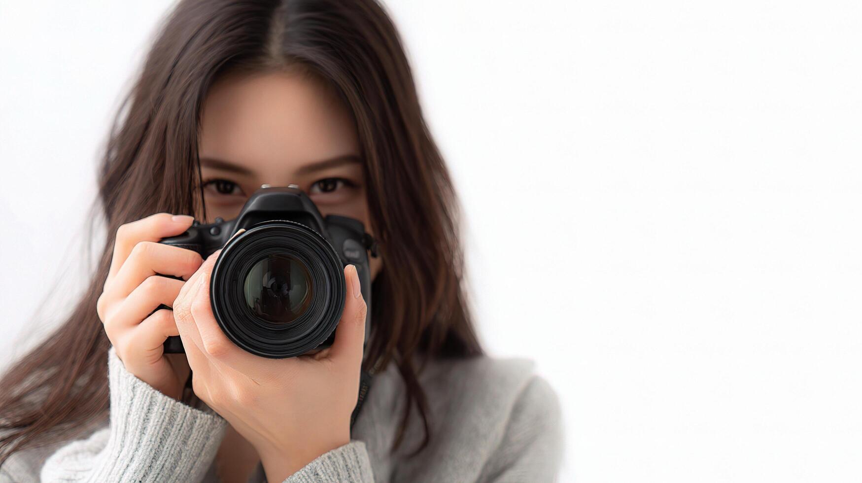 A woman taking a photo with a camera