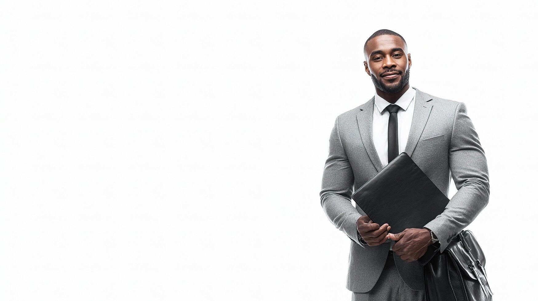 A man in a suit holding a briefcase photo