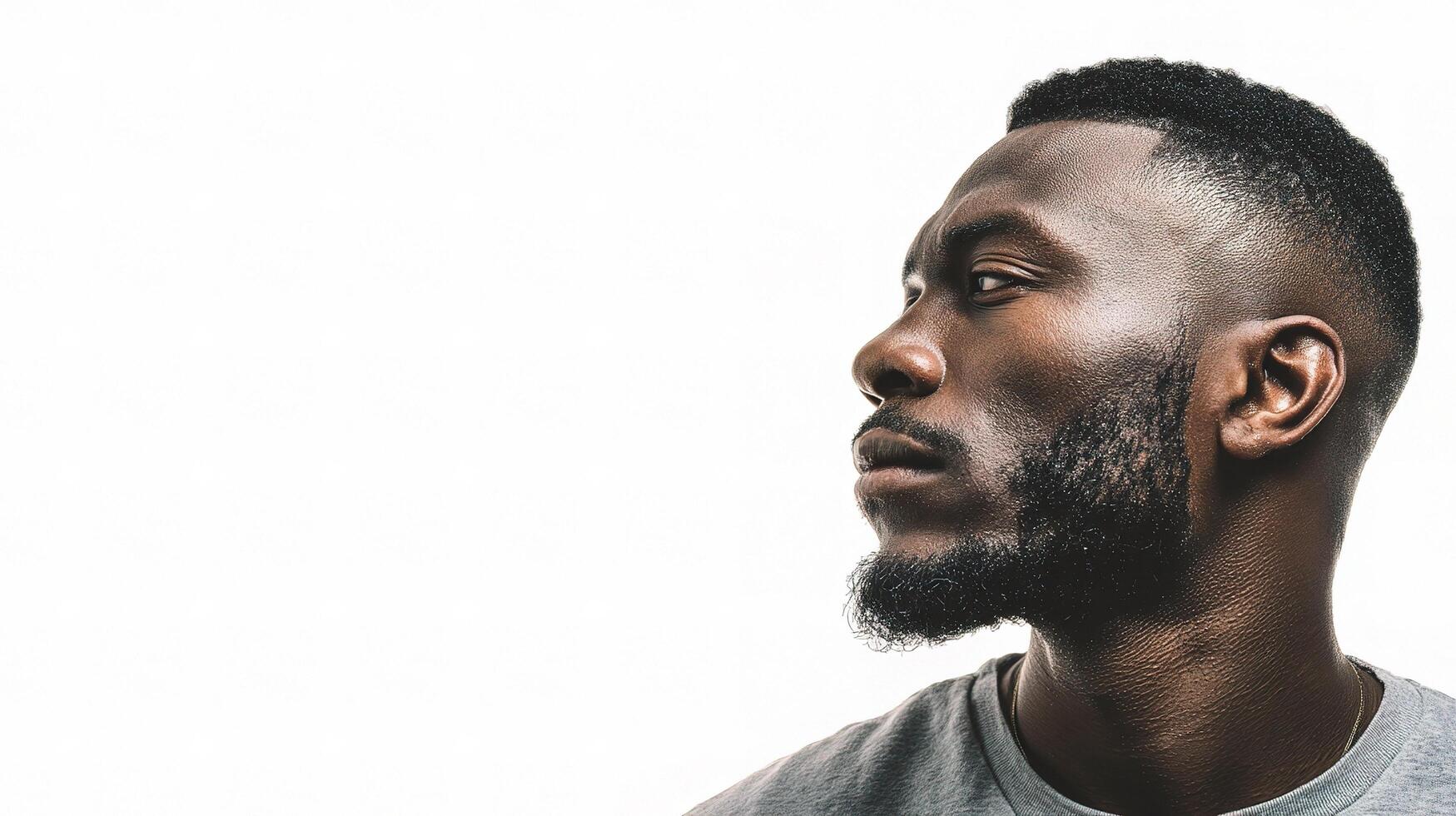 A man with a beard and a grey shirt photo