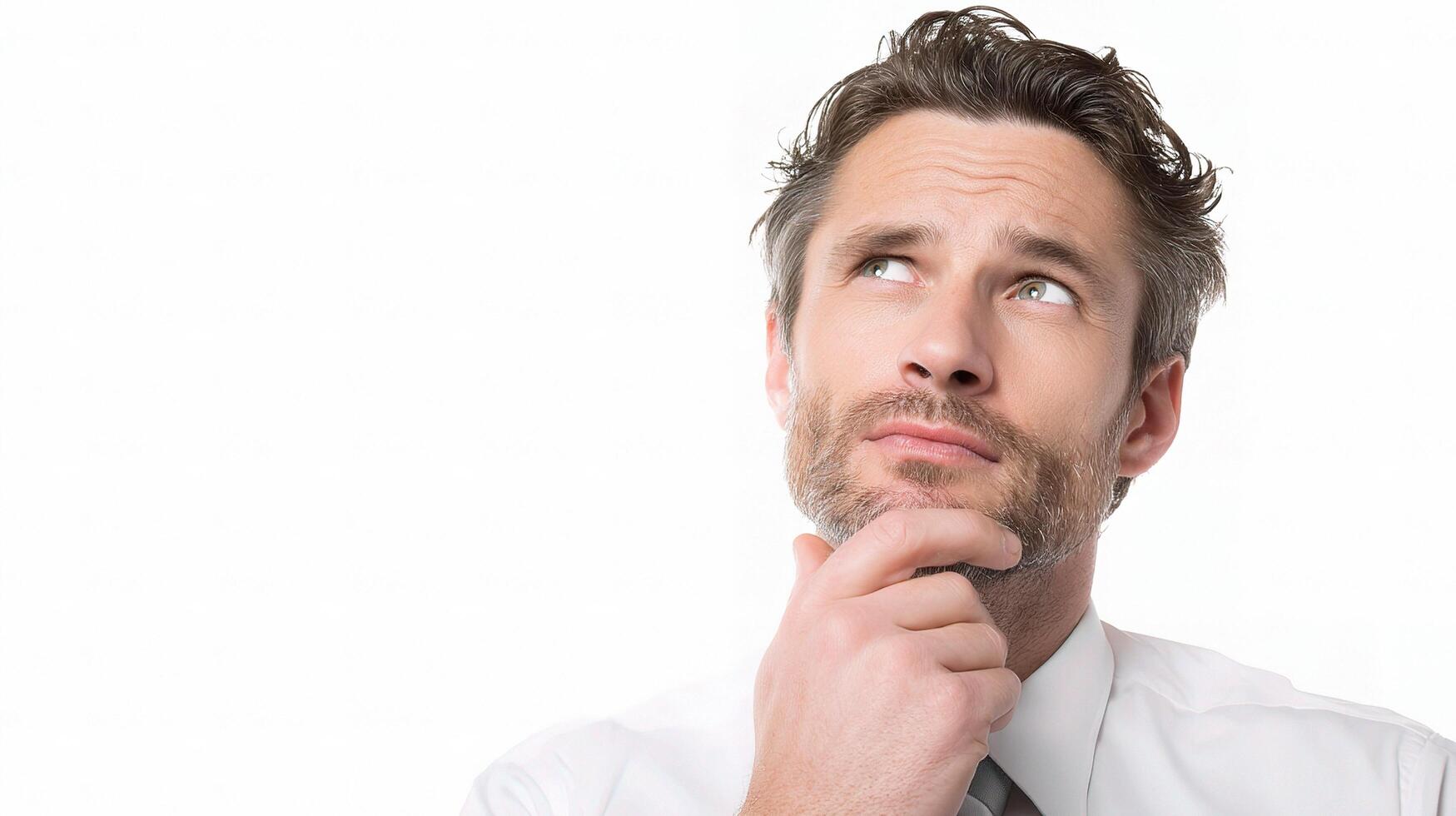 A man in a shirt and tie is thinking photo