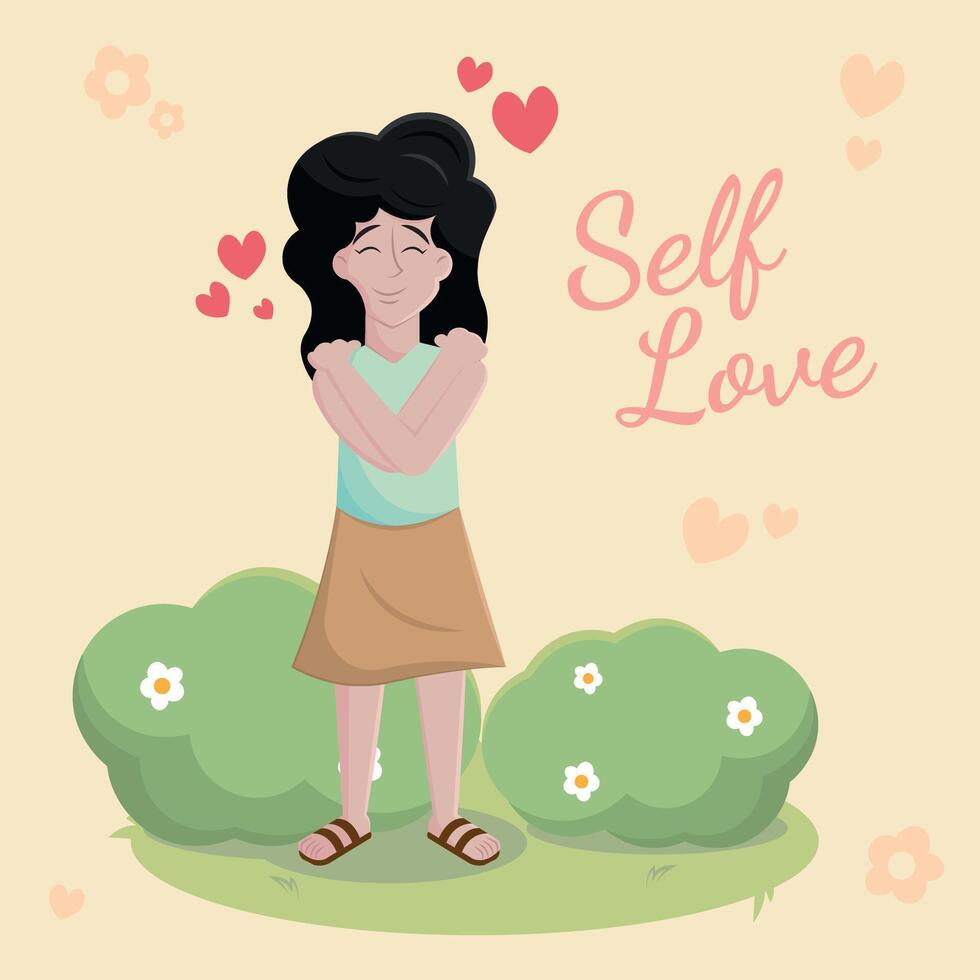 Woman hugging herself. vector