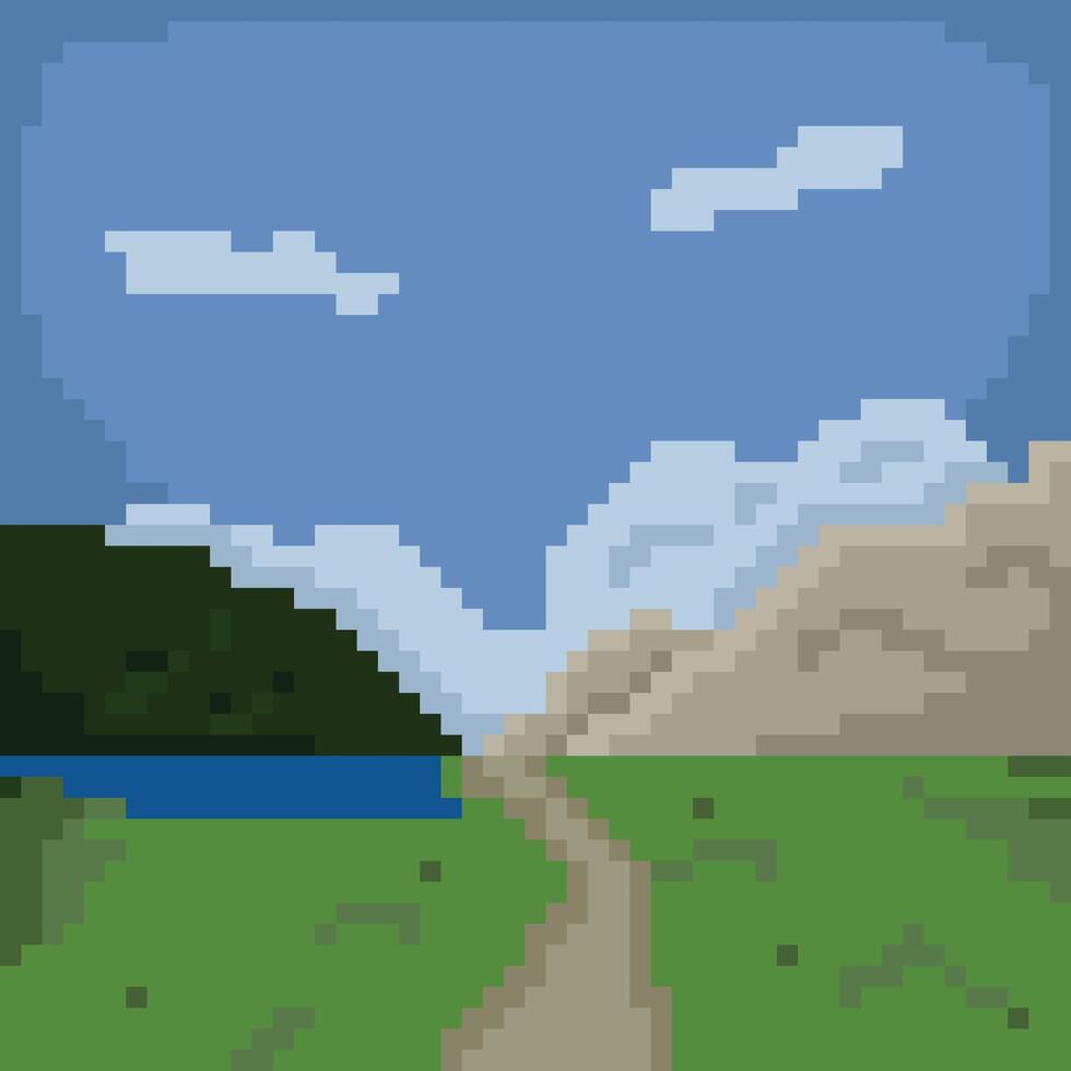 Isolated valley landscape pixel illustration vector