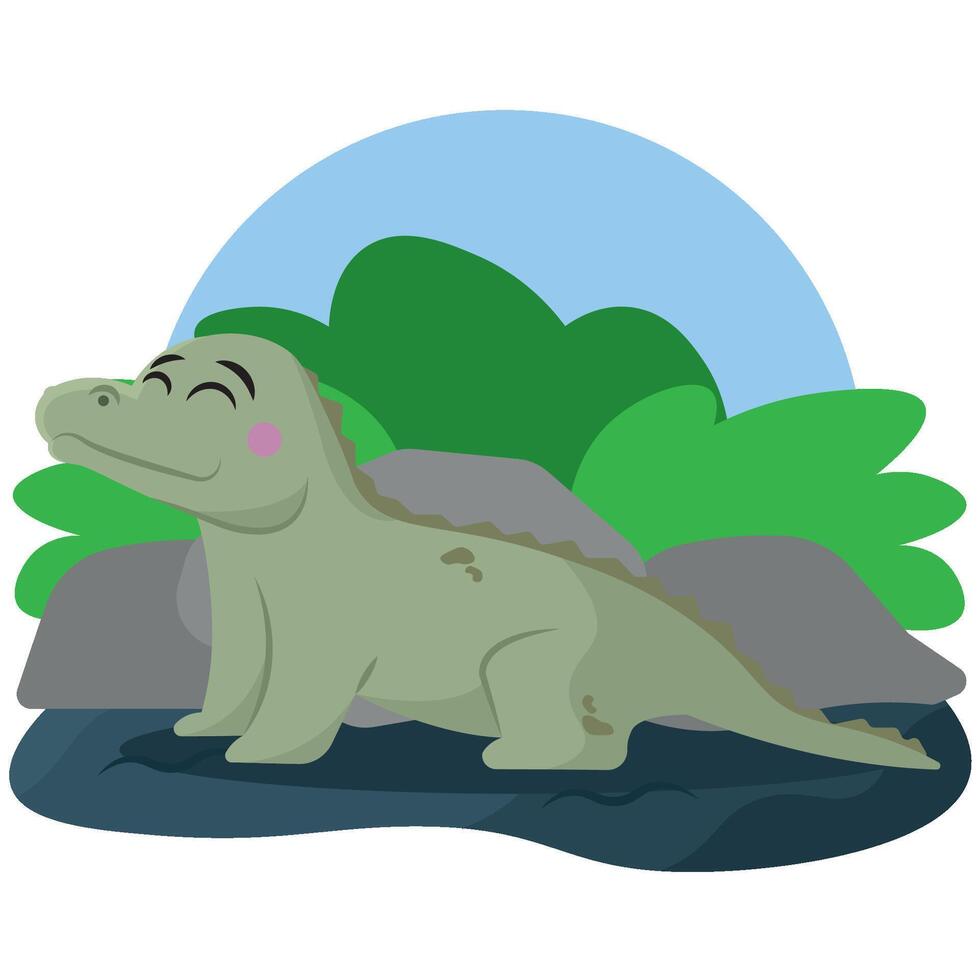 Calm crocodile near river. vector