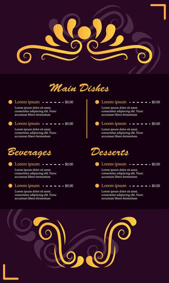 Elegant menu list page. vector