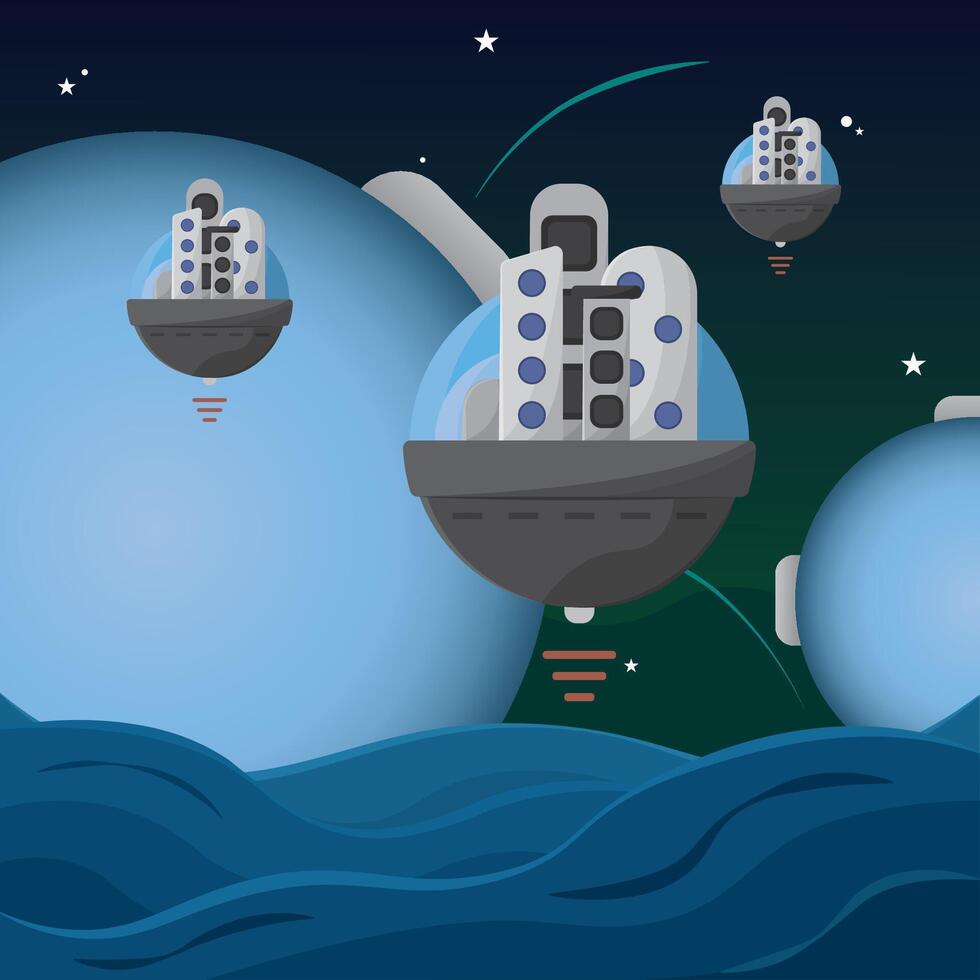 Floating space cities. vector