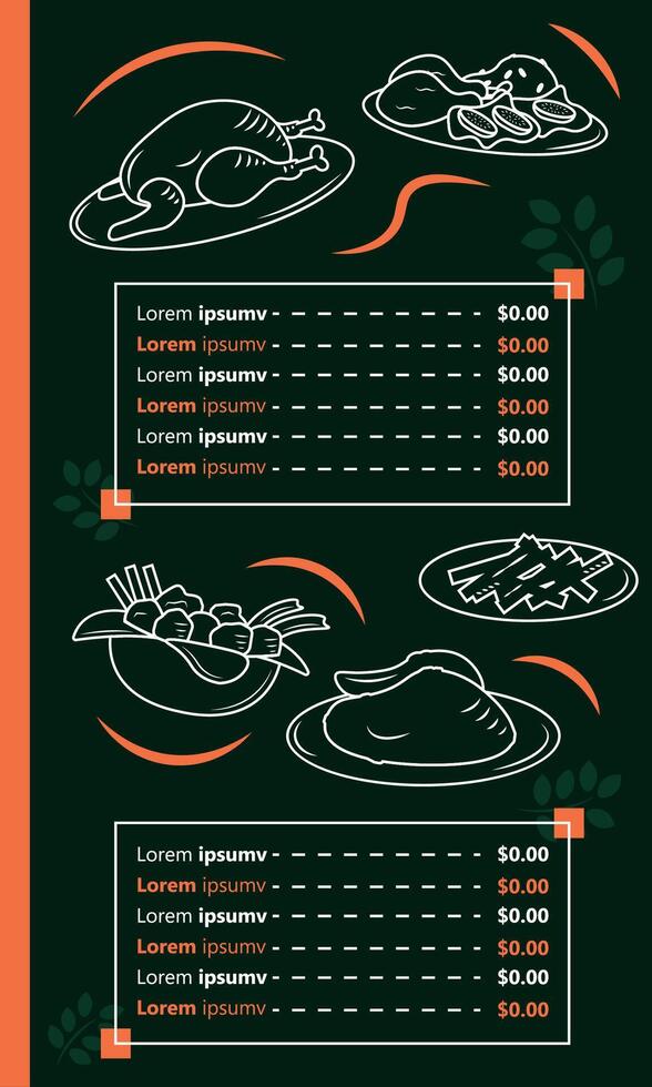 Outlined food menu page. vector