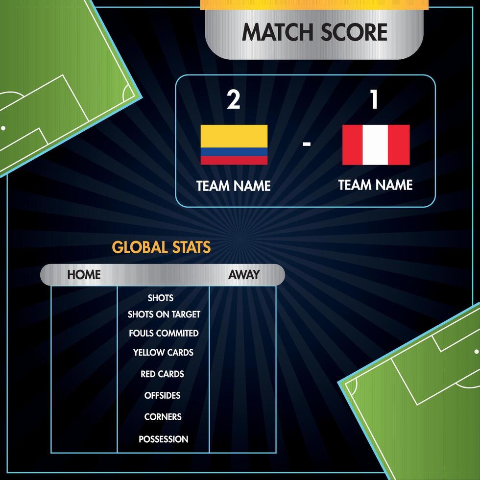Soccer match stats scoreboard. vector