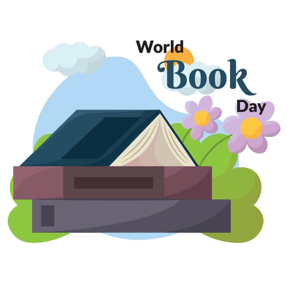 Books and flowers paper art. vector