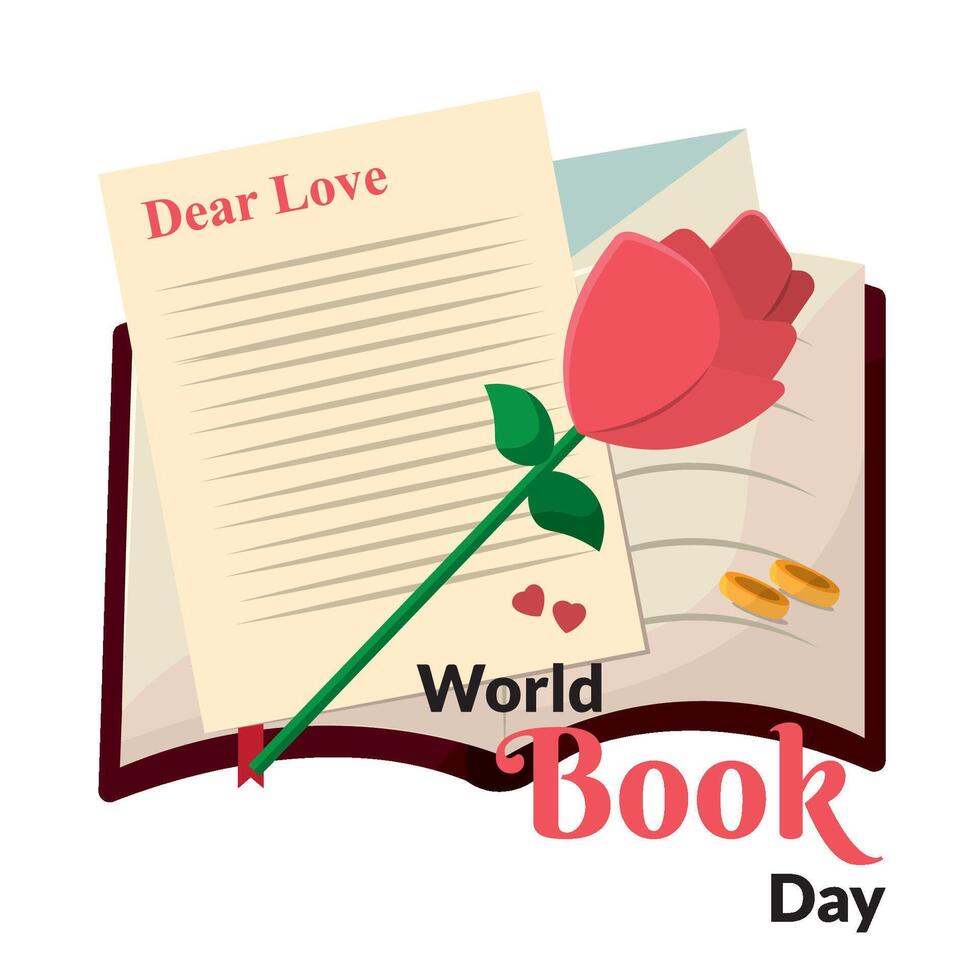 Romantic letter rose book. vector
