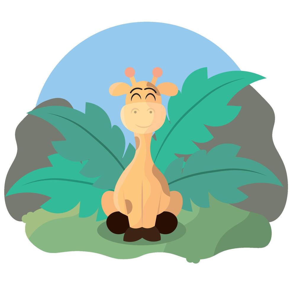 Happy giraffe in savanna. vector