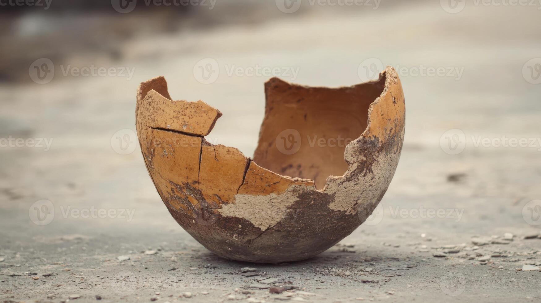 Broken, earthenware bowl on the ground photo