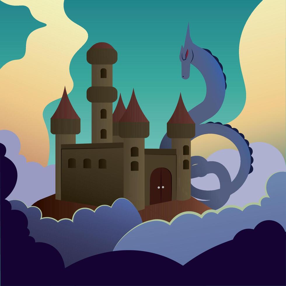 Castle with serpent dragon. vector