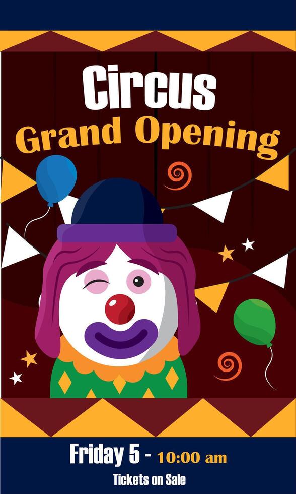 Winking clown circus event. vector