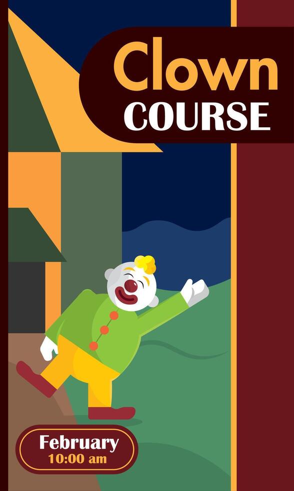Happy clown near course. vector
