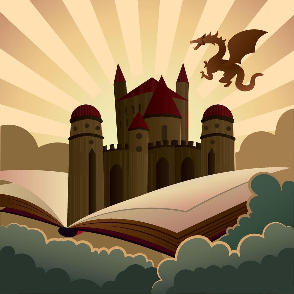 Castle and dragon fantasy. vector
