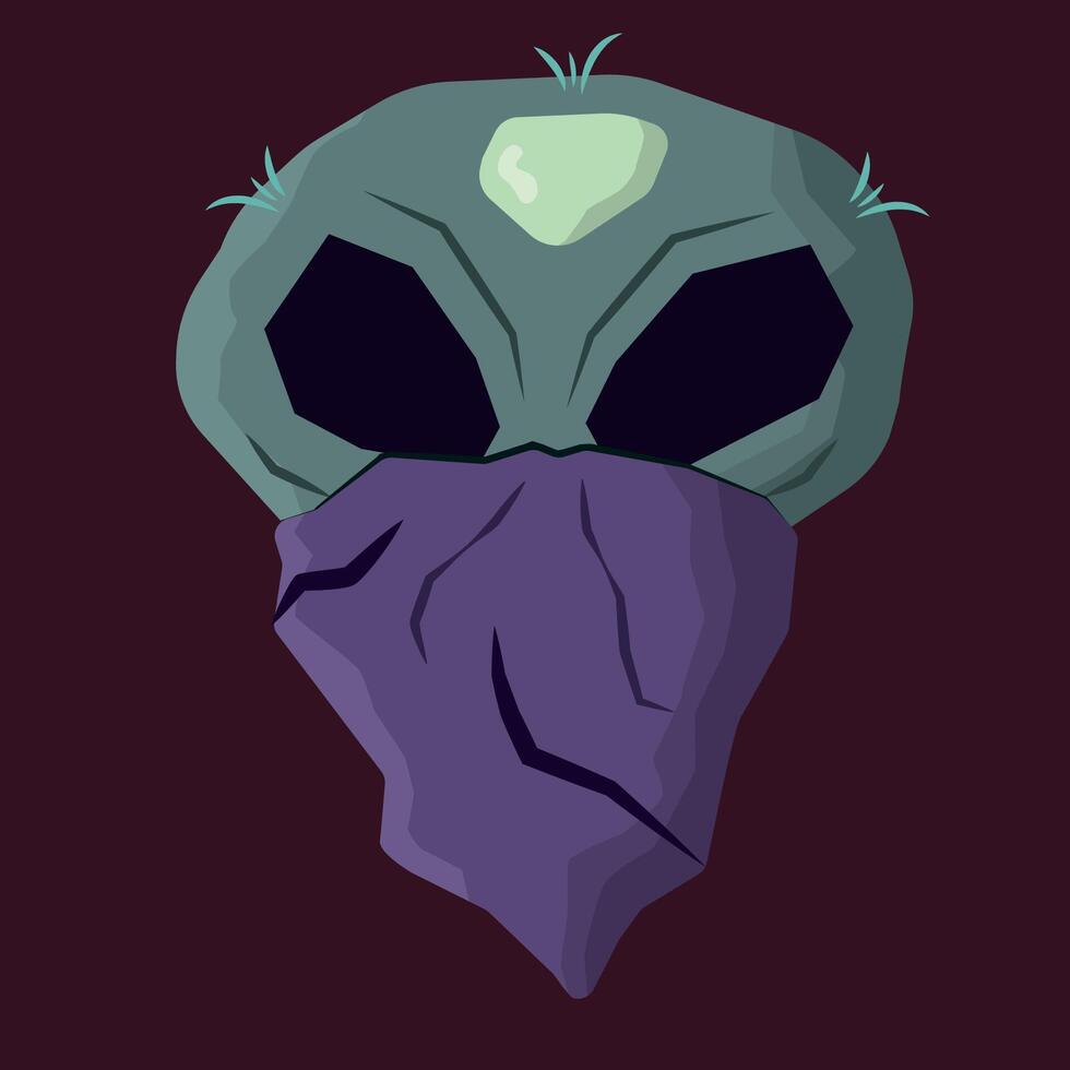 Alien skull with black eyes and purple face covering vector