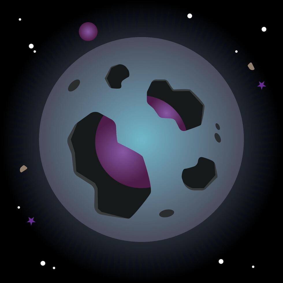 Dark cratered blue moon. vector
