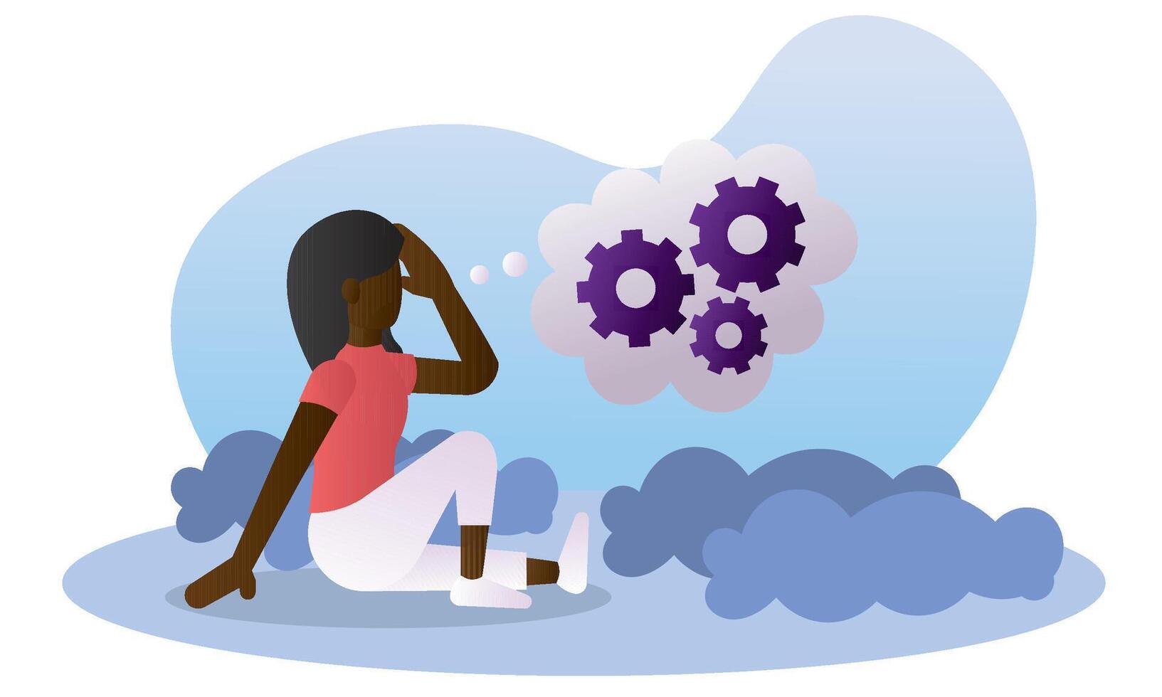 Girl thinking with gears. vector